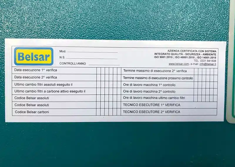 Etichetta Belsar per certificazioni operazioni